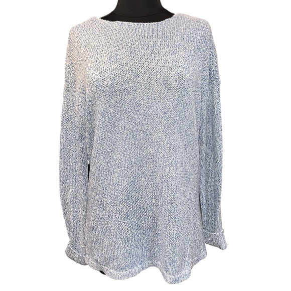 NEW Ann Taylor Loft Blue & White Rib Knit Twist Back Textured Sweater Medium - Picture 3 of 9